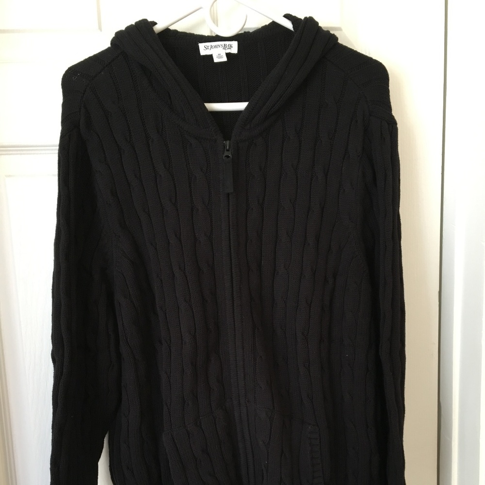 Black cable knit hooded sweater